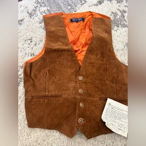 Beyond Brown Suede Button Front Vest with Orange Lining Vintage large